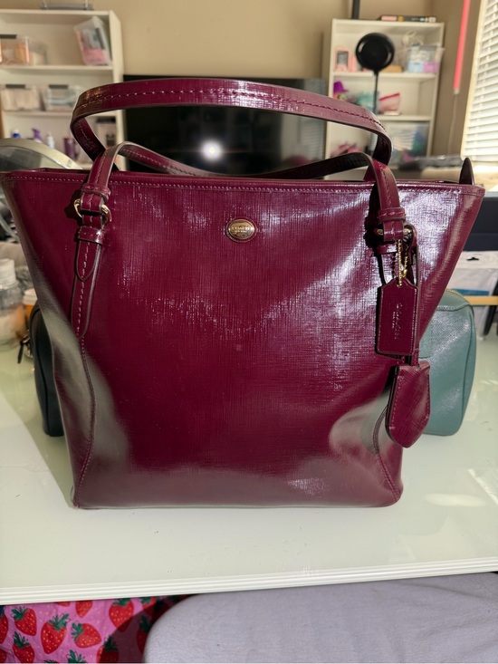Coach Handbags - Coach Peyton Burgundy Patent Leather Tote Bag